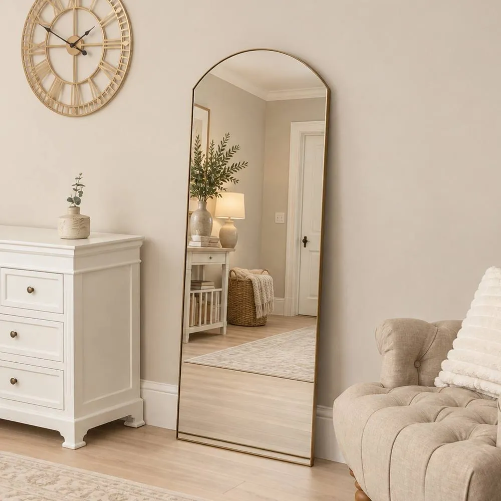 Melody Maison Large Arch Gold Framless Full Length Wall Mirror - 150cm x 60cm