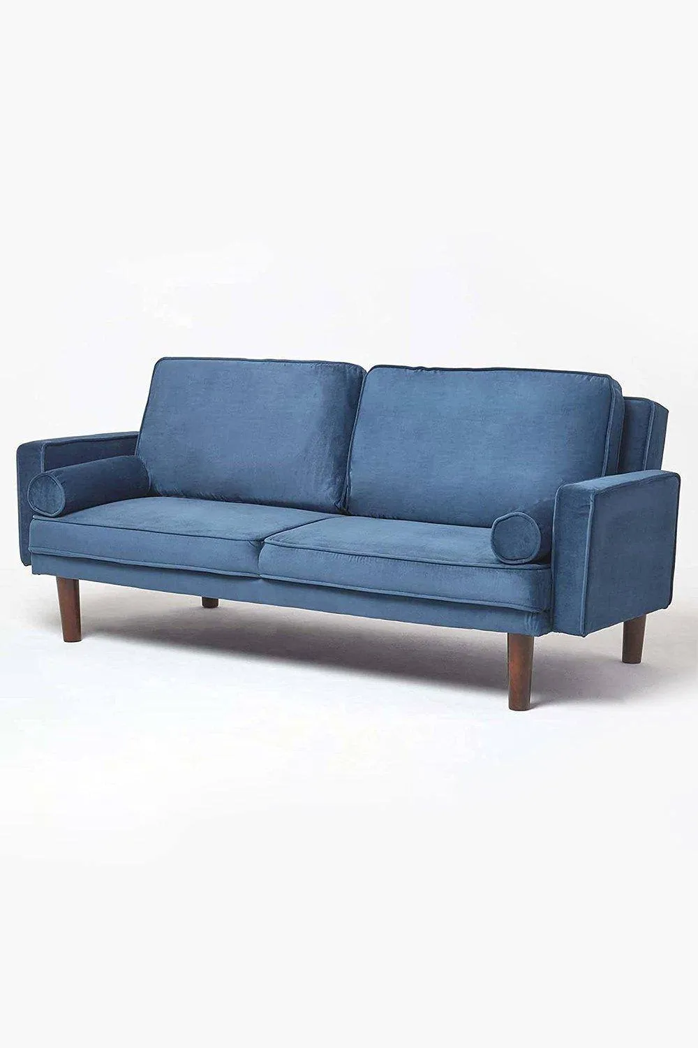 Homescapes Stanley Velvet Click Clack Sofa Bed with Armrests in Navy 2