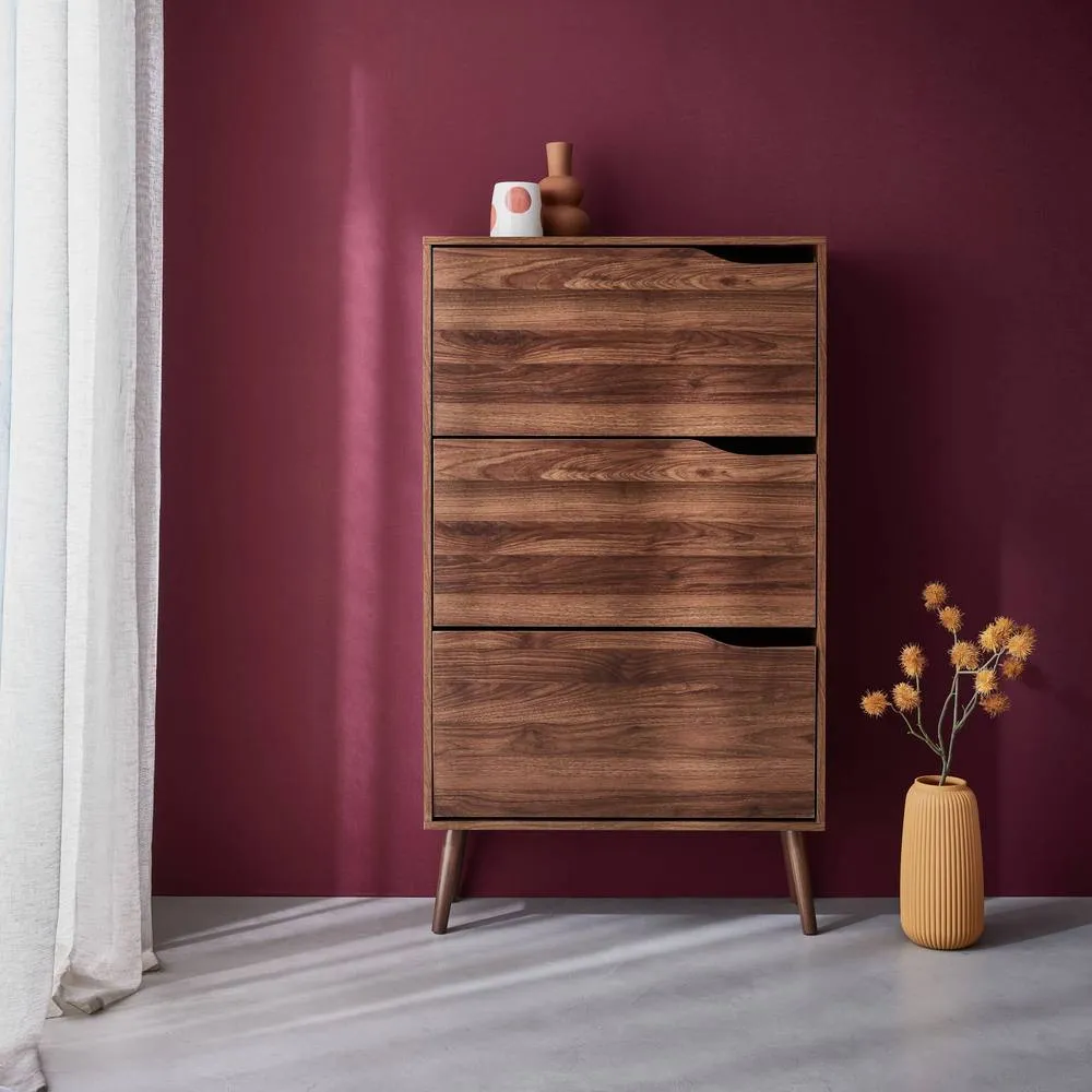 sweeek 3-door shoe cabinet with walnut wood effect in Dark Brown 4