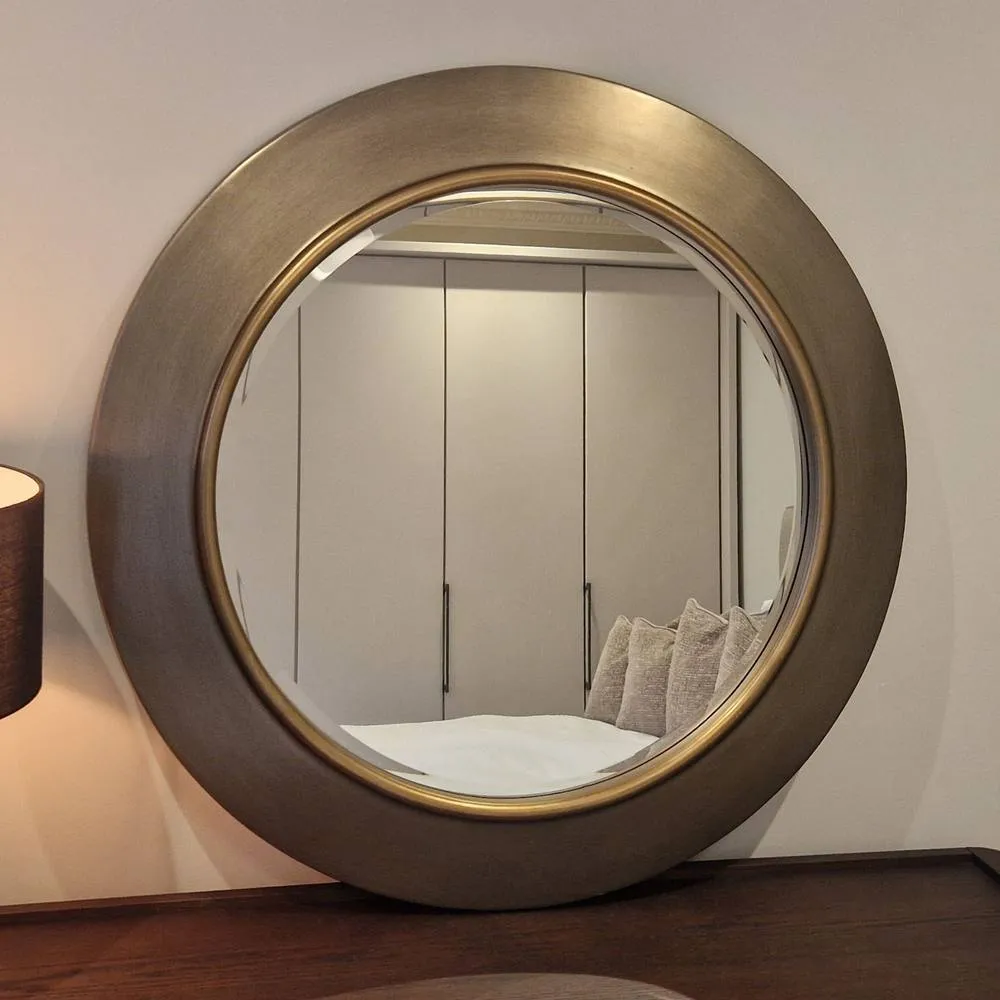 Yearn Mirrors Ava Pewter Round Bevelled Mirror Gold Trim in Metallic Gold 3