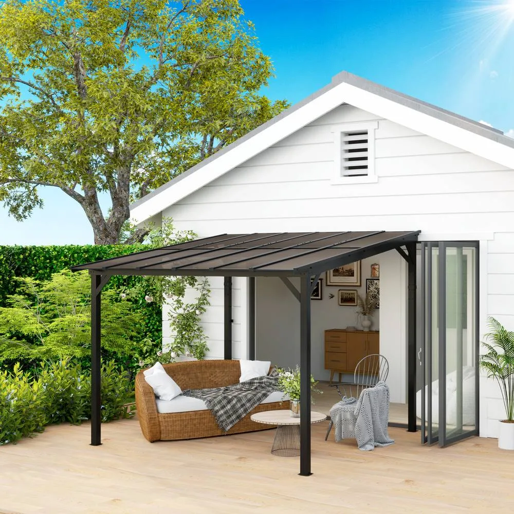 OUTSUNNY 3 x 3(m) Pergola Kit Gazebo with UPF 50+ & Waterproof Polycarbonate Roof in Dark Grey