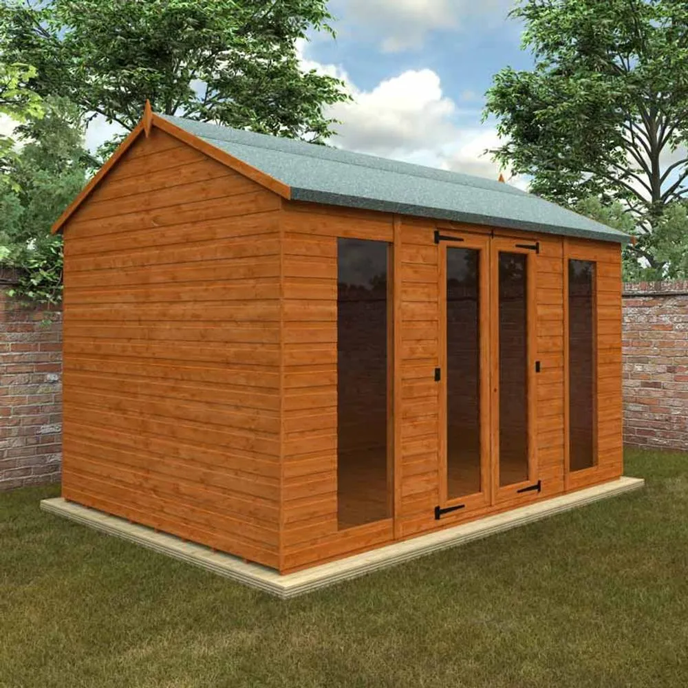 Buttercup Farm 12x8 Feet Full Pane Workman Apex 12mm Shed - Solid Wood/Softwood/Pine in Burnt Orange 2