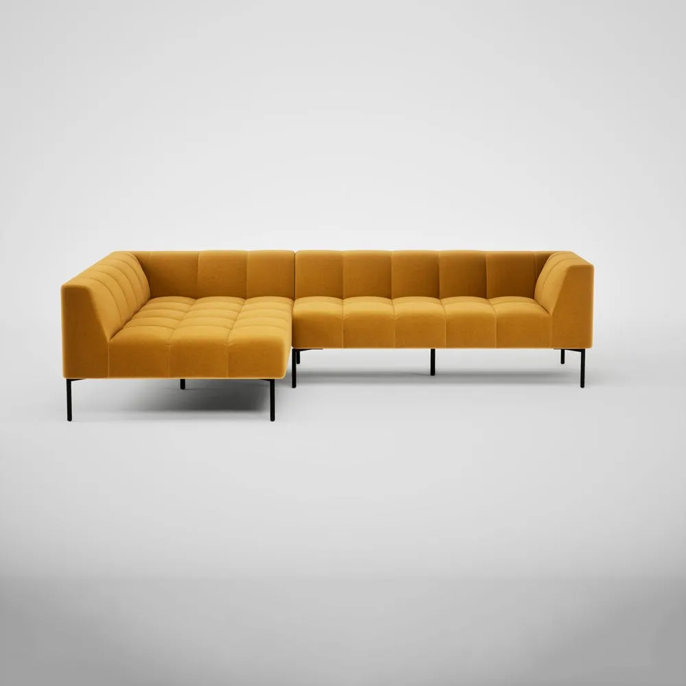 Heal's Quadro Left Hand Facing Chaise Sofa Nobilis Velvet Mustard Black Feet 2