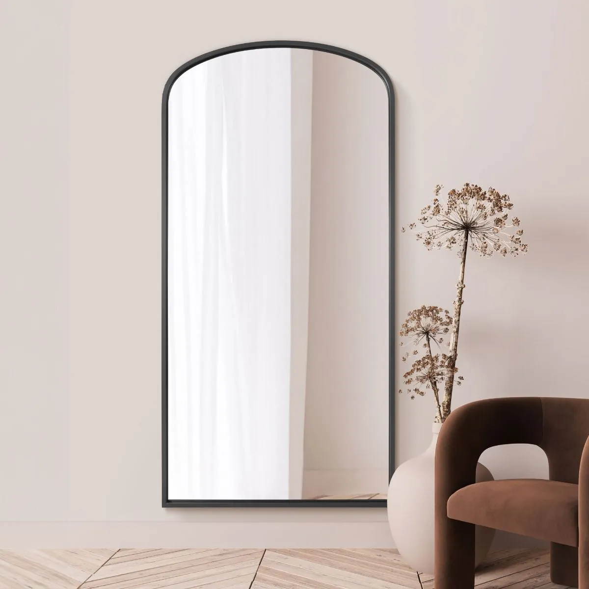 MirrorOutlet Black Metal Framed Arched Wall Leaner Mirror 79"x39" (200x100CM) 6