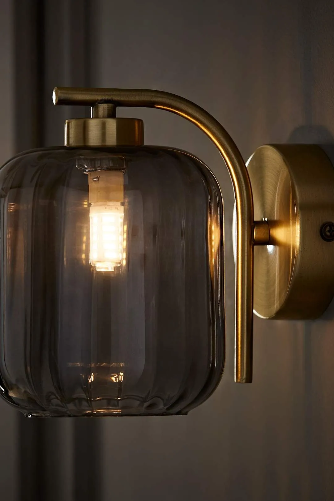 ValueLights Amelie Gold Stem Single Ribbed Glass Lamp Wall Light with LED Bulbs 2