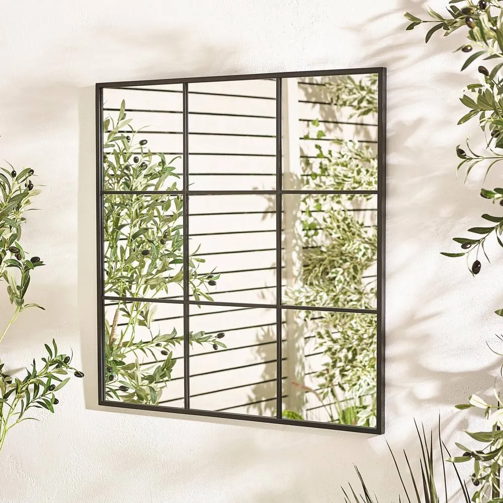 FurnitureboxUK Yoko Black Medium Window 80x80cm Garden Mirror