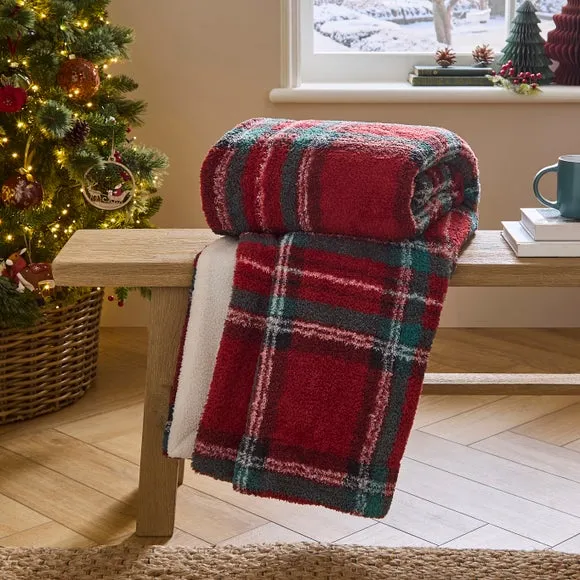 Tartan Sherpa Throw Blanket 130cm x 180cm