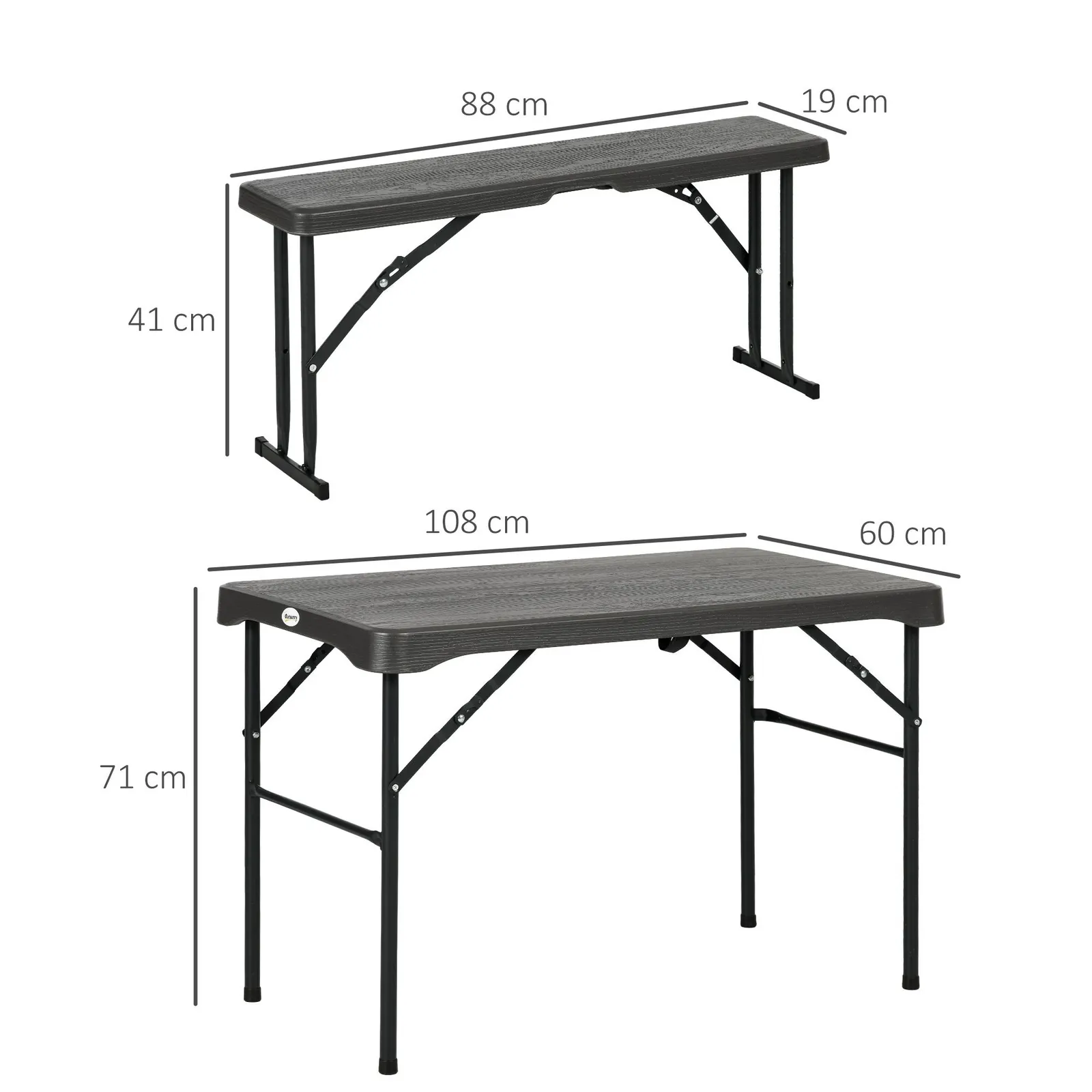 OUTSUNNY HDPE Picnic Table Set w/ Dining Table & 2 Benches for 6, Dark Grey 3