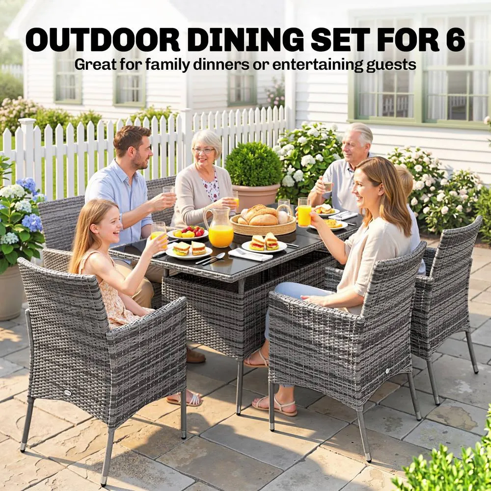 OUTSUNNY 7pc Rattan Garden Furniture Dining Set Wicker Patio Conservatory in Grey 4