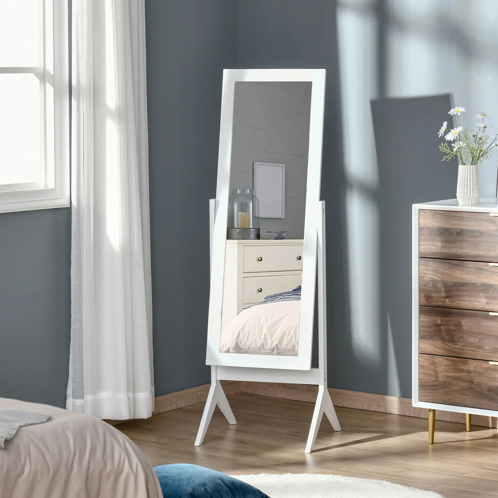 HOMCOM Dressing Mirror Freestanding Tall Adjustable Angle White 148x47cm 4