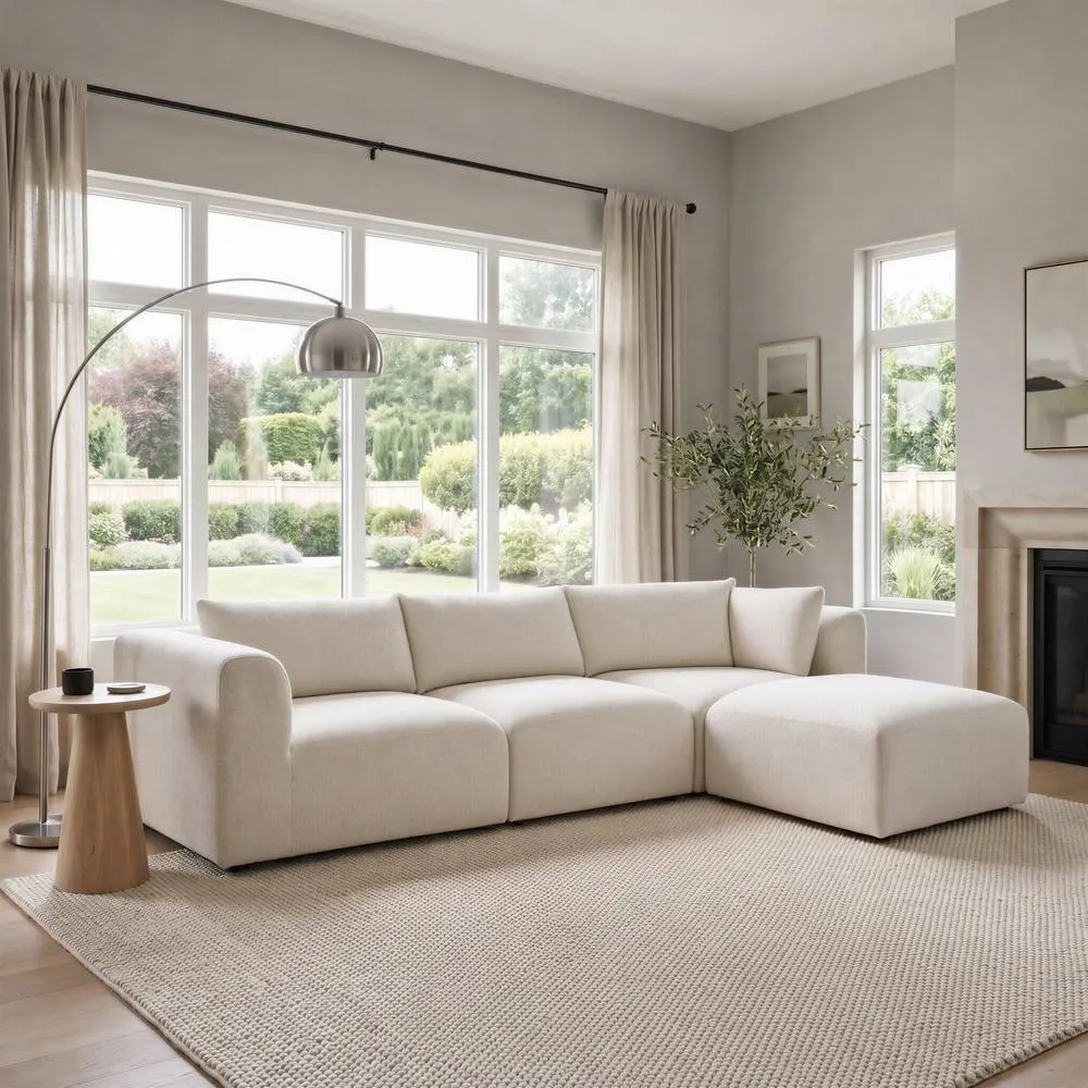 FurnitureboxUK Drift Boucle Fabric 3 Seater Modular Chaise Sofa in Cream 1