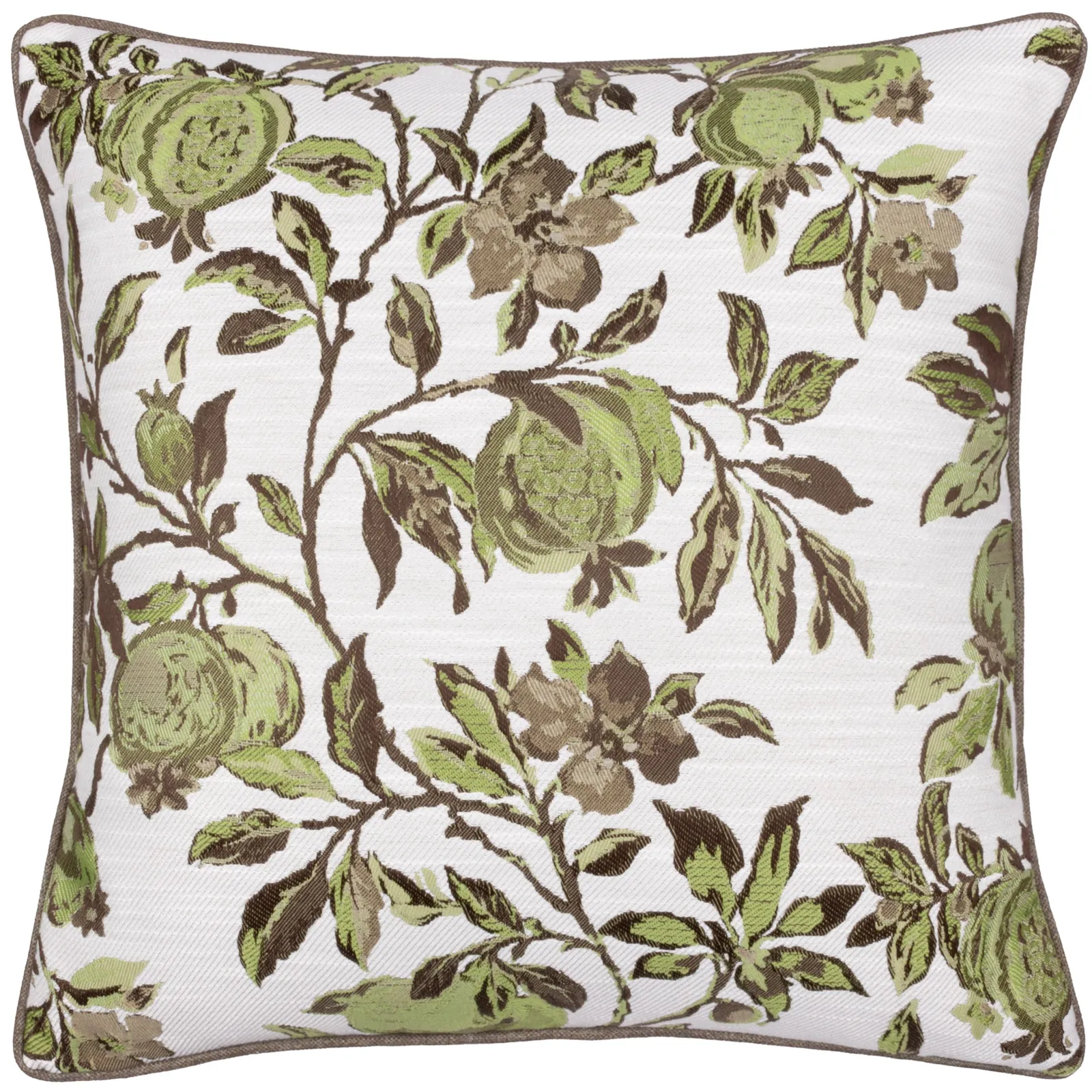 Wylder Pomegranate Jacquard Piped Polyester Filled Cushion in Green 2