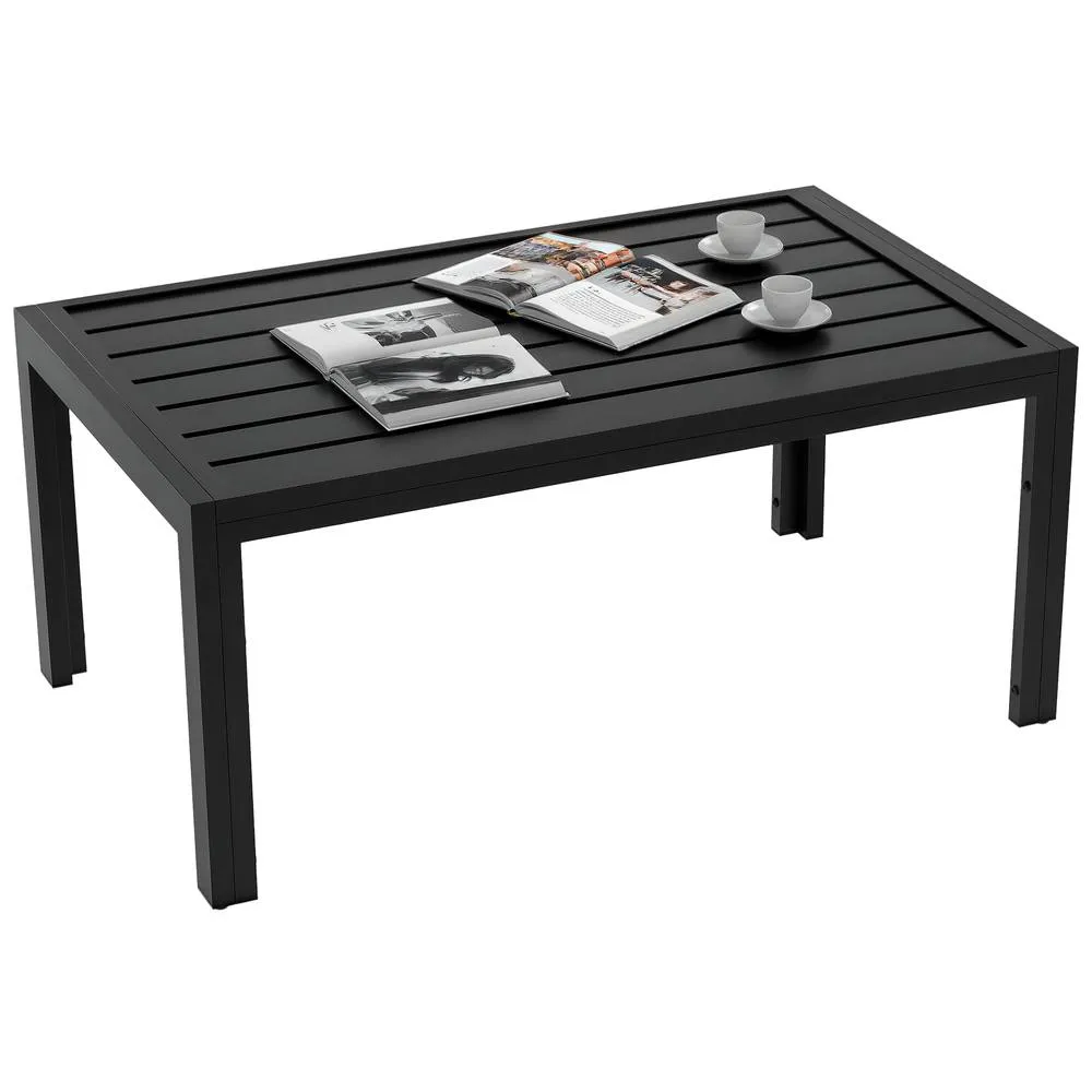 OUTSUNNY Outdoor Side Table Garden Table with Steel Frame & Slat Top in Black 2