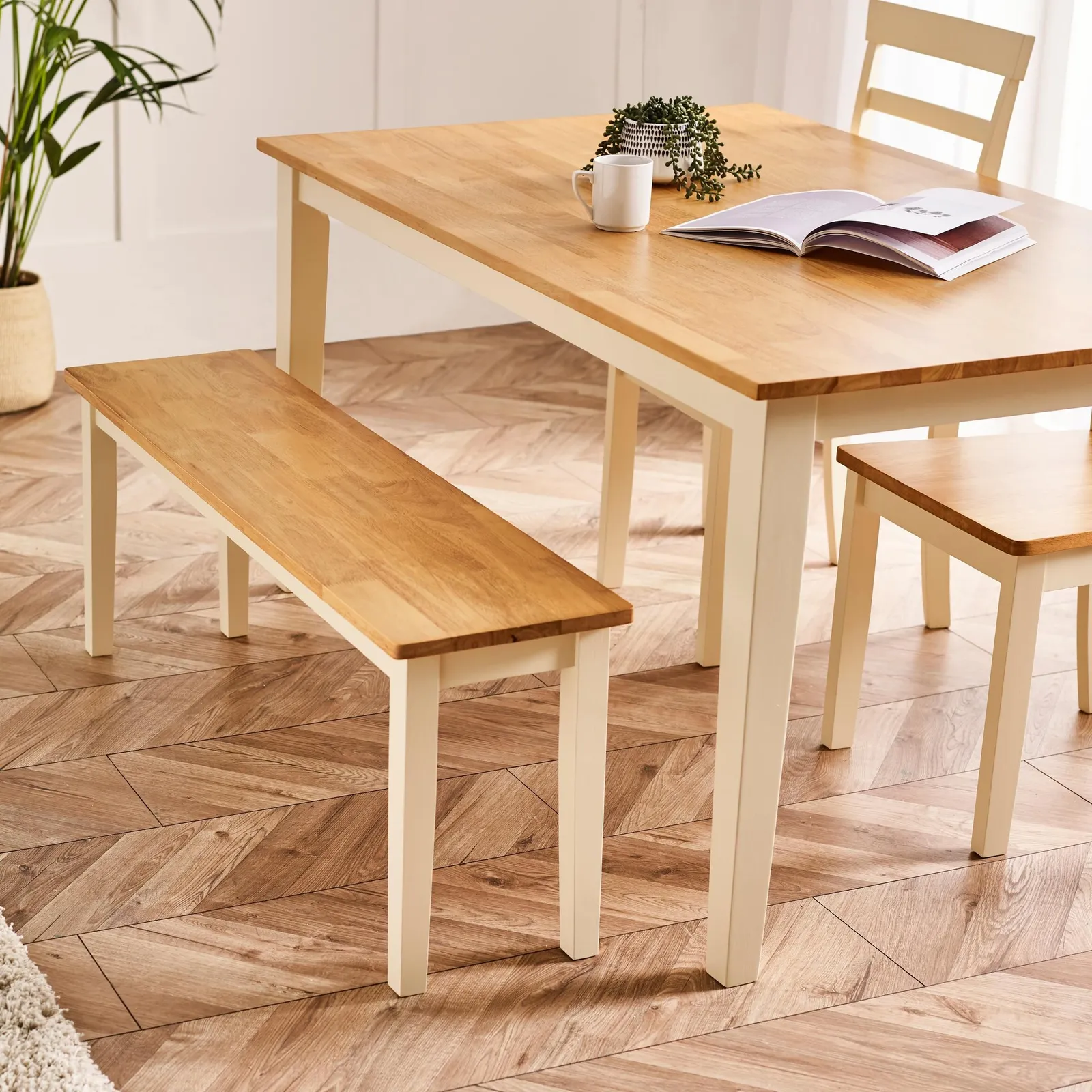 FurnitureboxUK Tenby Large Cream & Oak Coloured Wooden Dining Bench in Light Oak 5