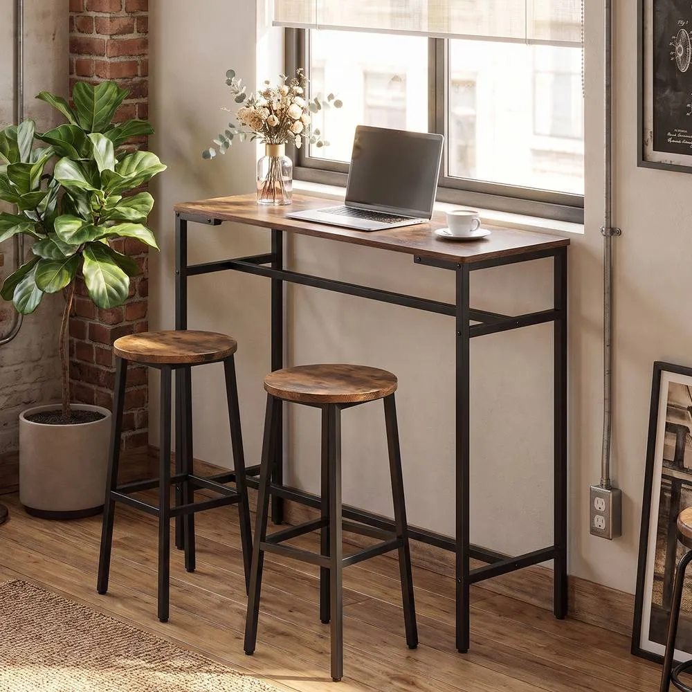 Costway 100 cm Long Bar Table Industrial Counter Height Table With Footrest in Brown 5
