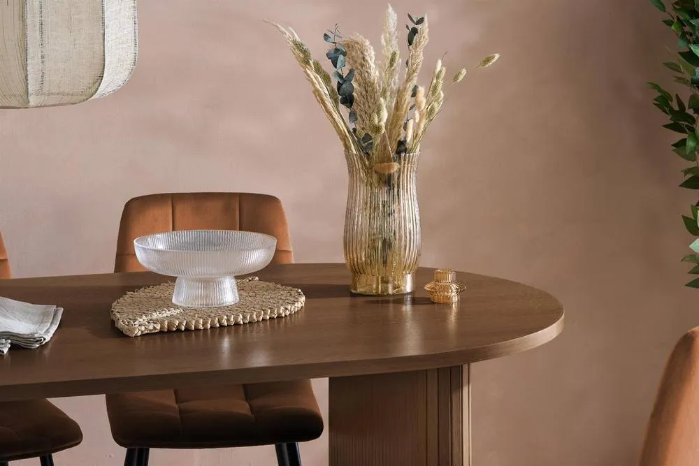 Birlea Axel Oval Fluted Dining Set Table With 4 Chairs in Brown 3