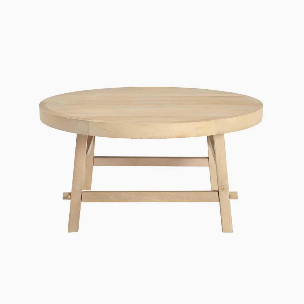 FurnitureboxUK Rockies Round White Oak Wood Coffee Table in Light Brown 2