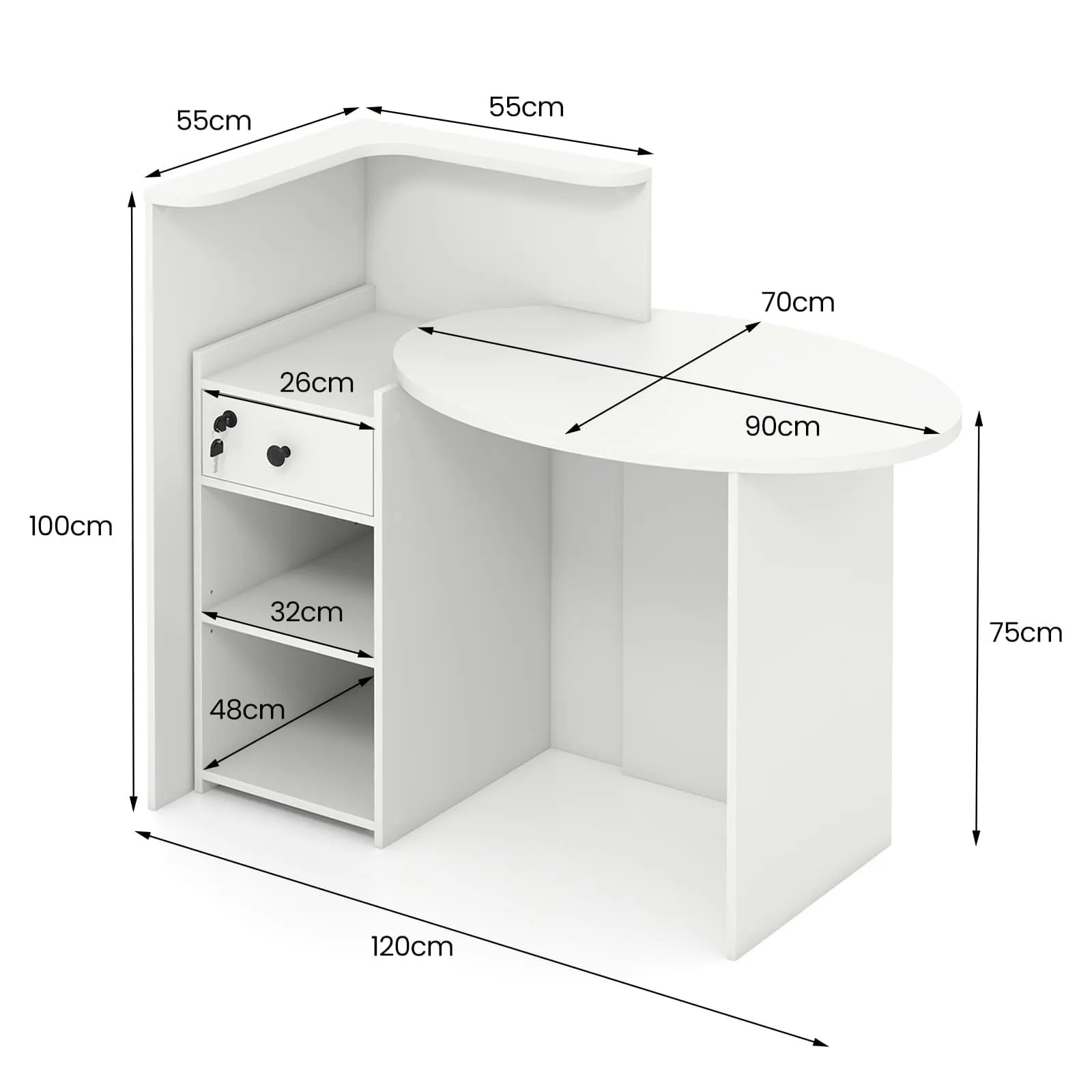 Costway Corner Front Reception Counter Desk with Lockable Drawer in White 2