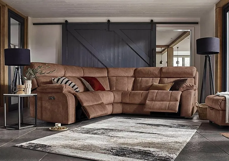 Moreno Large Fabric Power Recliner Corner Sofa with Power Headrests - Hazelnut