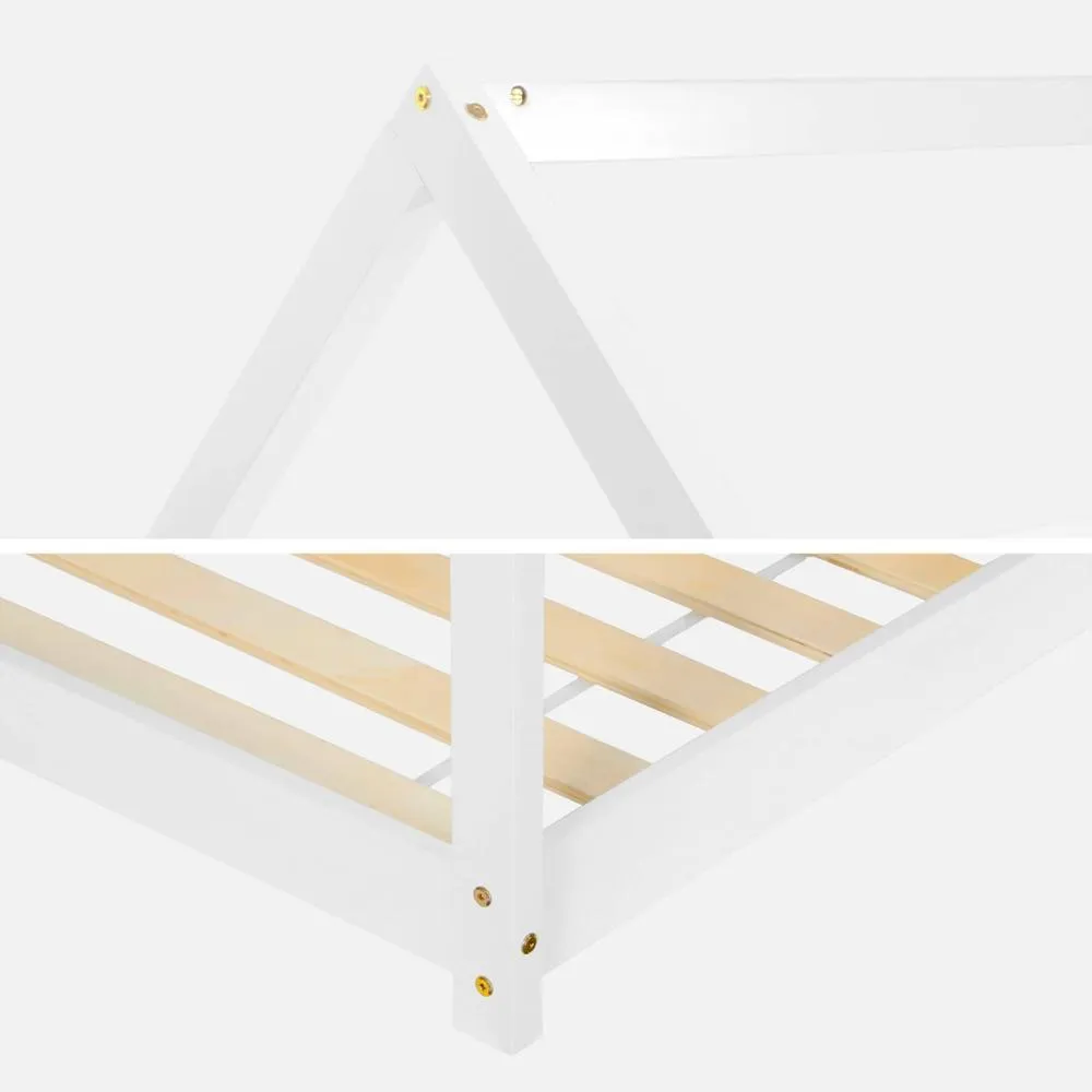 sweeek Children's hut bed in natural pine, bed base included in White 6
