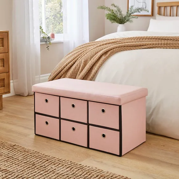 6 Drawer Faux Linen Foldable Ottoman 1