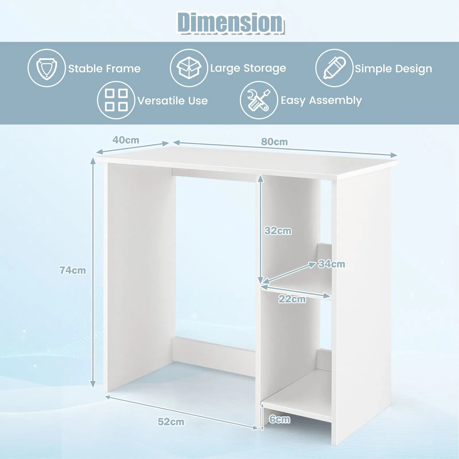 Costway Wooden Computer Desk Writing Desk PC Laptop Table W/2 Compartments in White 2