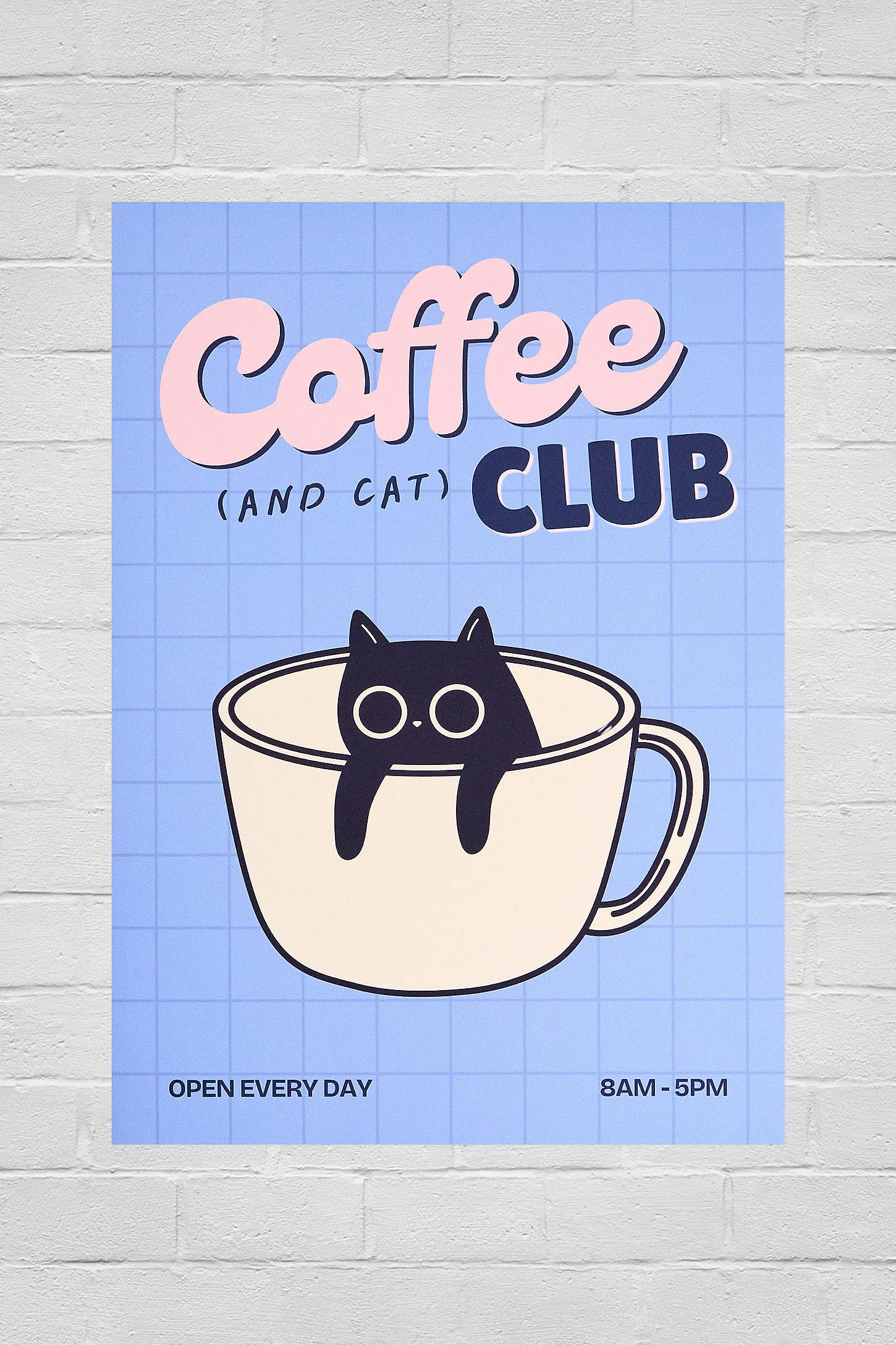 Coffee (And Cat) Club 30x40cm Wall Art Print - Blue A3