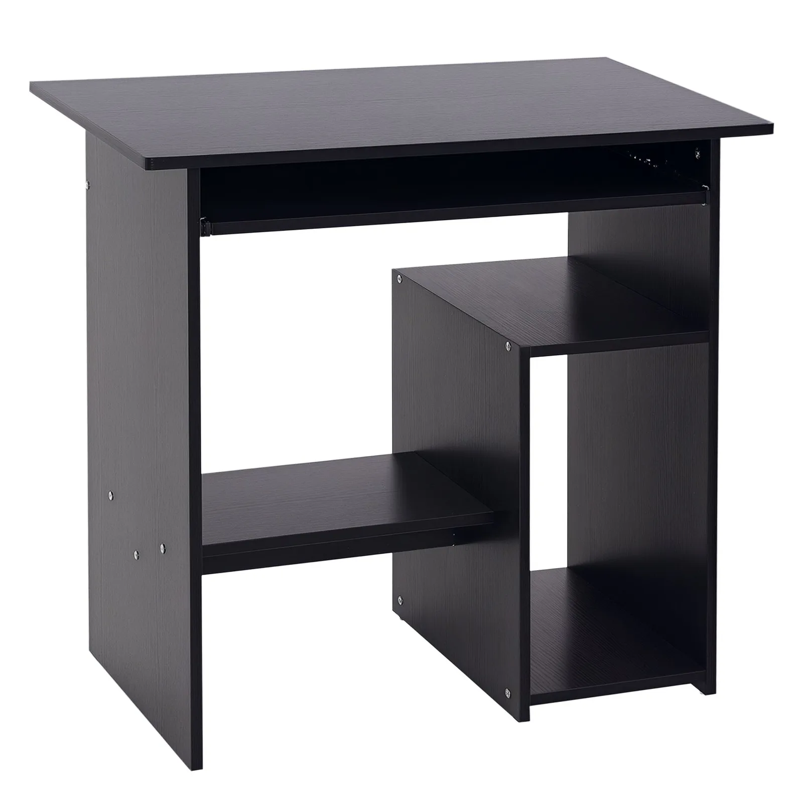 HOMCOM Compact Small Computer Table Wooden Desk Keyboard Tray Storage in Black 2
