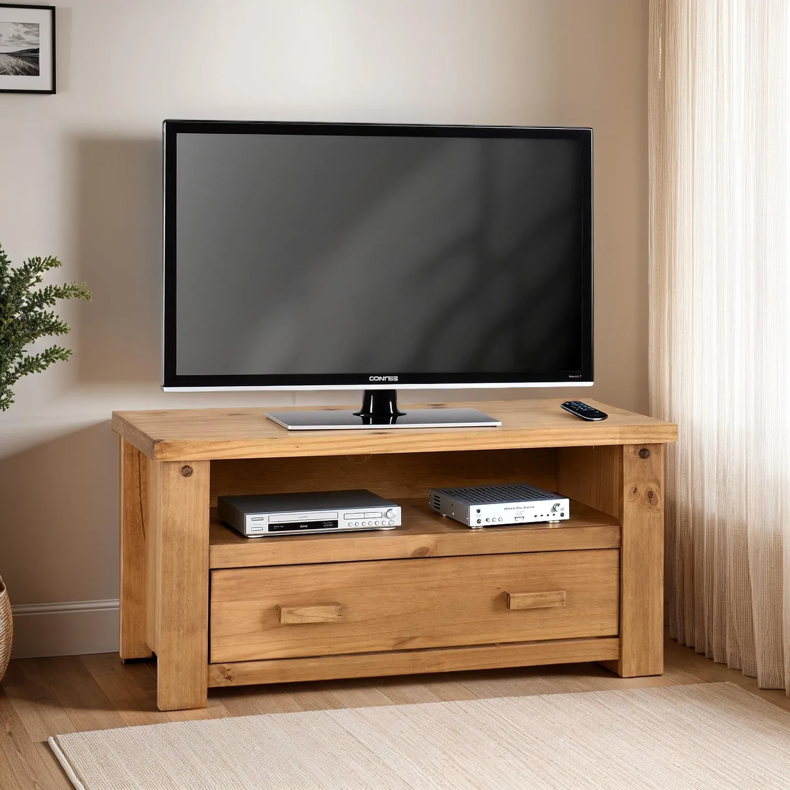 Seconique Tortilla 1 Drawer Flat Screen TV Unit in Light Oak