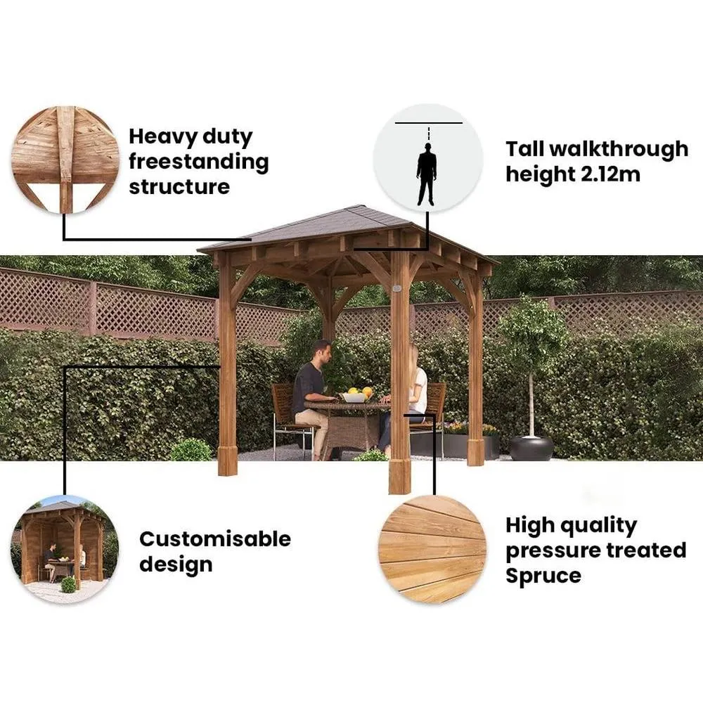 Dunster House Heavy Duty Wooden Gazebo 2.5x2.5m Black Roof Shingles, Leviathan in Brown 5