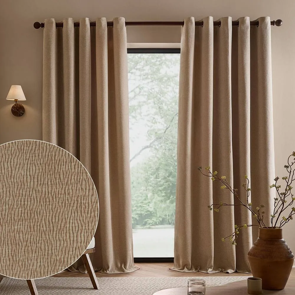 Yard Heath Washed Velvet Fully Lined Eyelet Curtain Pair in Natural 1