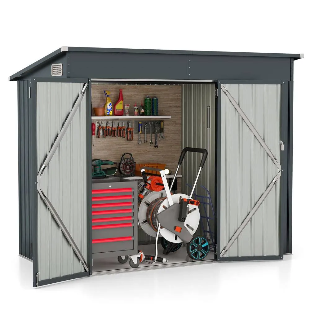 Costway 235 x 117 x 185cm Outdoor Storage Shed Garden Tool House w/2 Doors-Grey in Grey