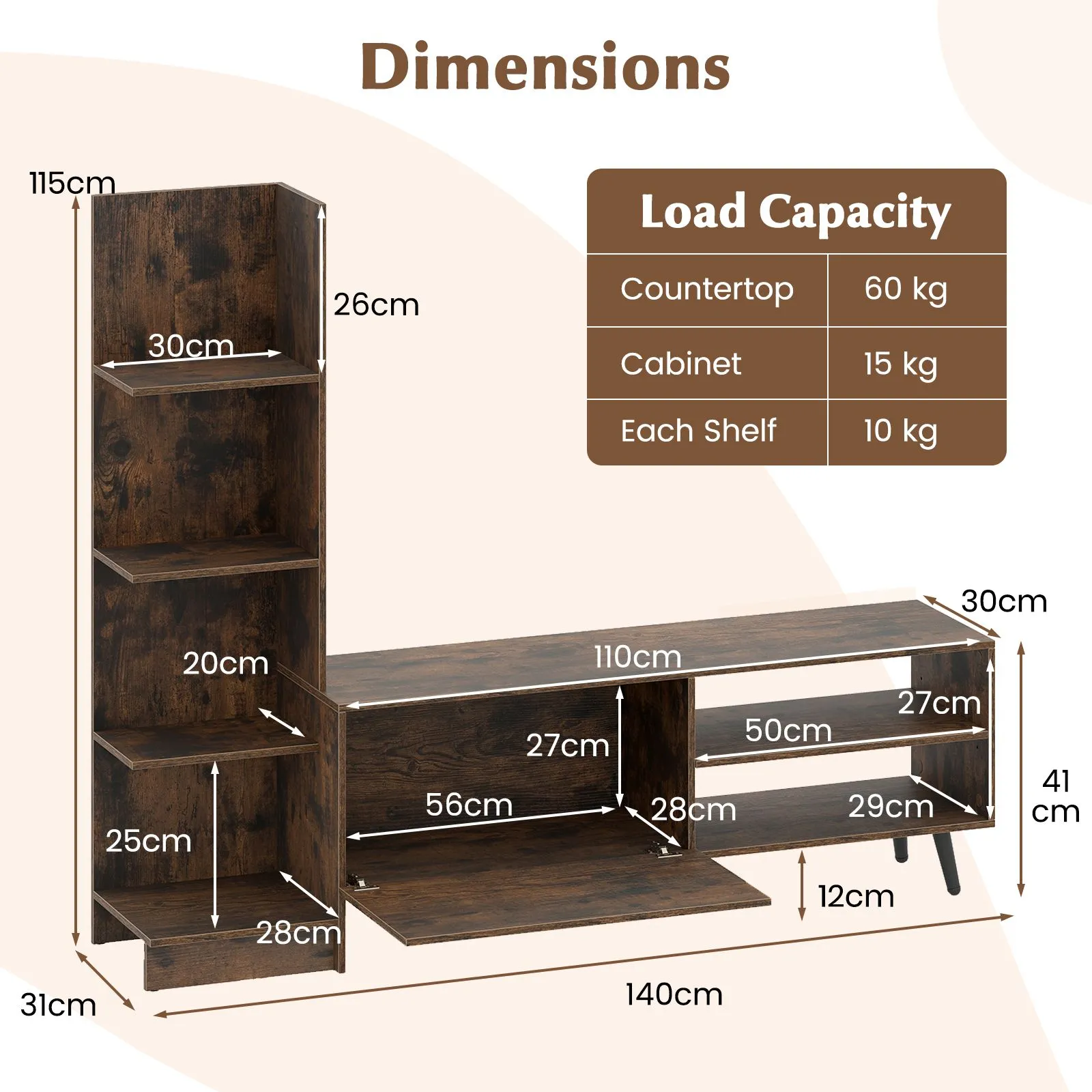 Costway TV Stand for TVs up to 50 Inches Entertainment Center in Brown 2