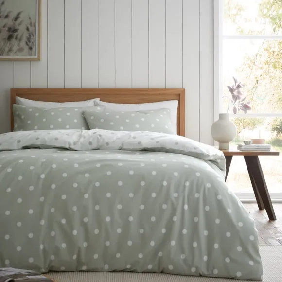 Catherine Lansfield Polka Dot 100% Brushed Cotton Duvet Cover & Pillowcase Set