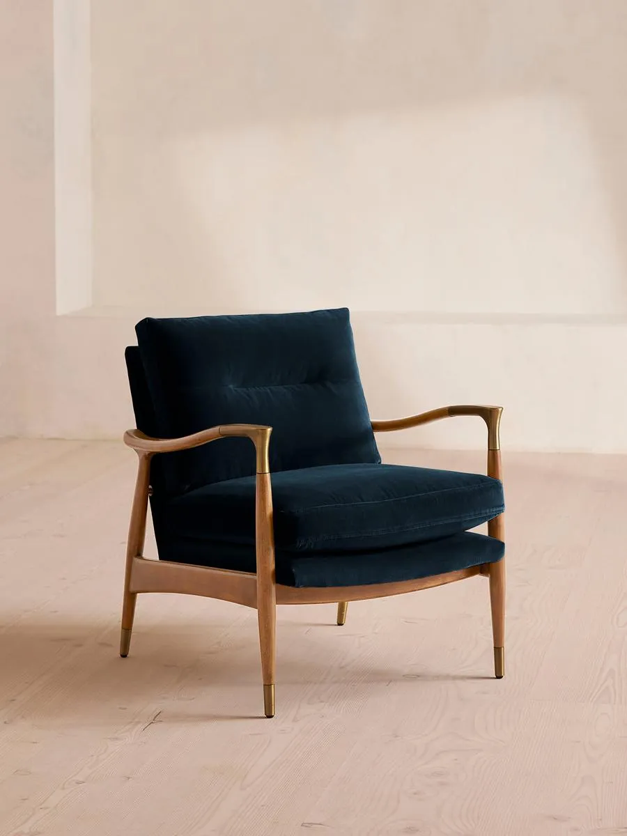 Theodore Oak Armchair, Velvet, Royal Blue