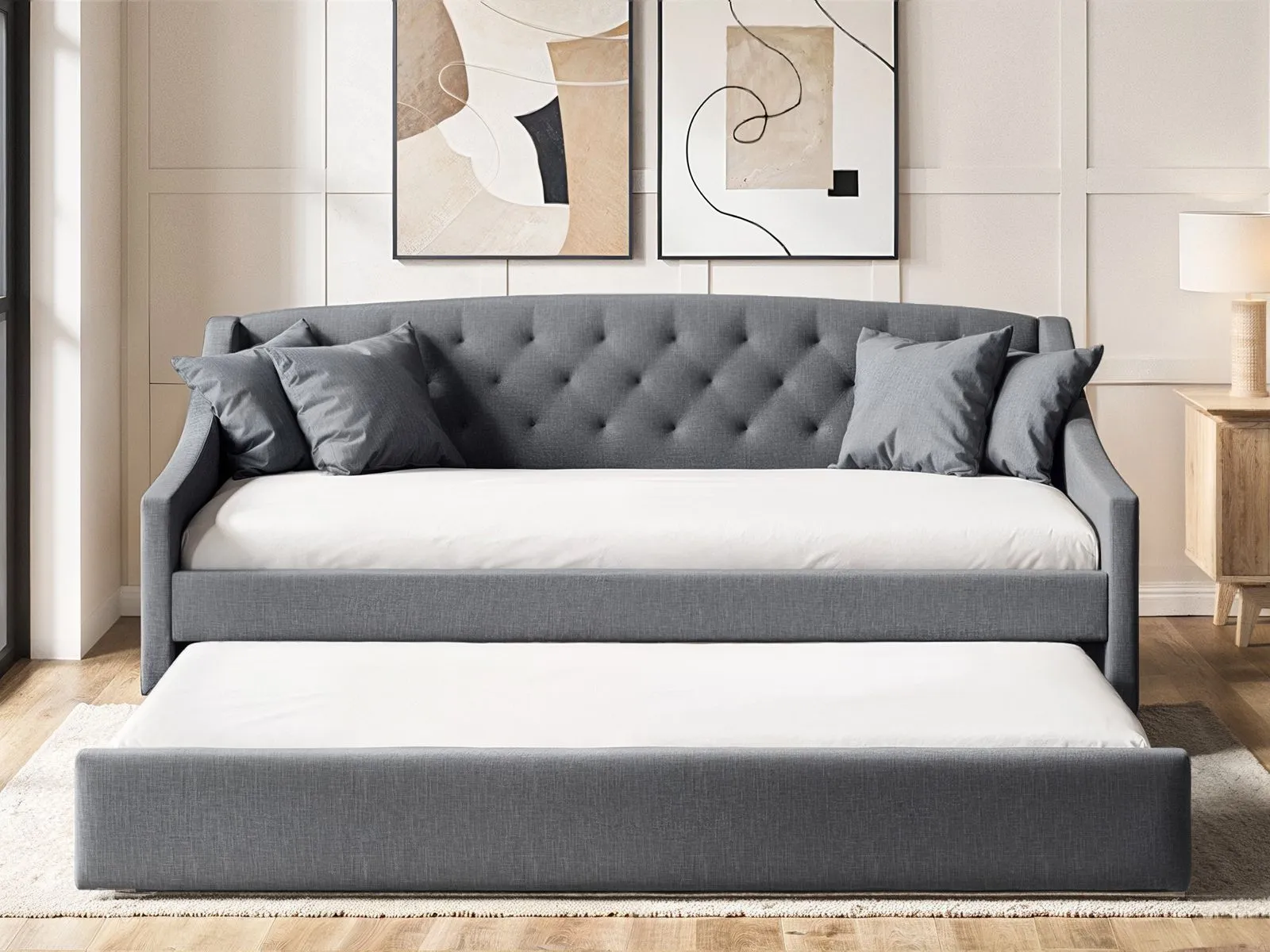 Flair Aurora Fabric Daybed with Trundle in Grey 3