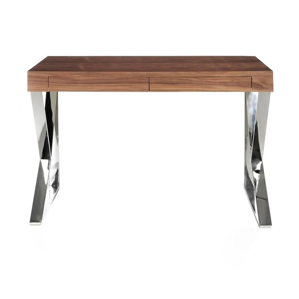 Angel Cerda Walnut Veneer Desk with Chrome-Plated Steel Legs in Brown 2