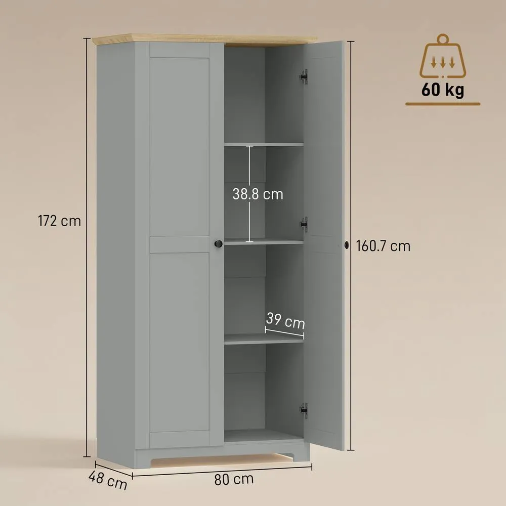 HOMCOM 172cm Wooden Storage Cabinet Cupboard With 4 Shelves in Grey 3