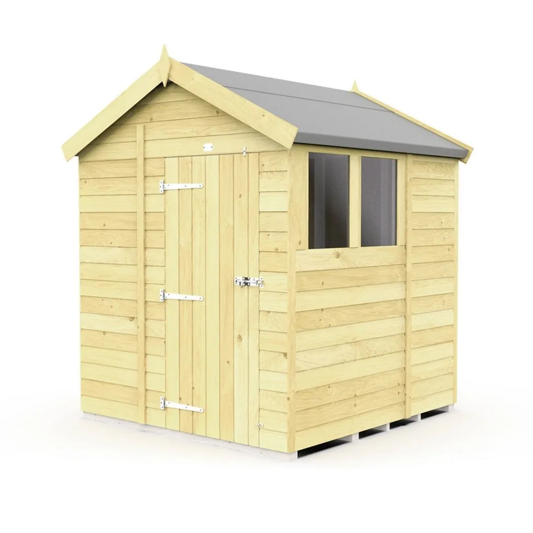 Buttercup Farm 6 x 7 Feet Apex Shed - Single Door W/ Windows - L214 x W175 x H217 cm in Brown