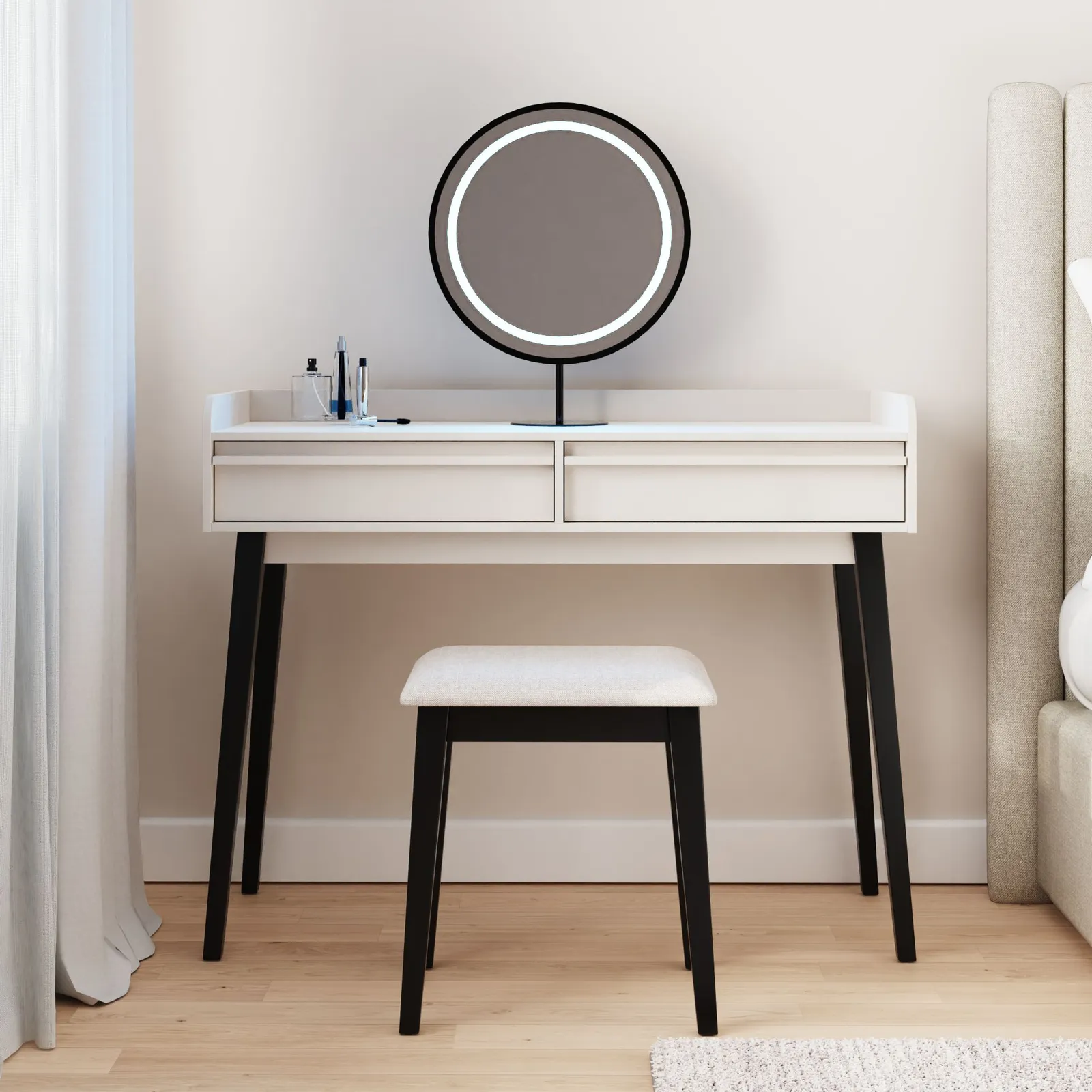 GFW Phoebe Dressing Table with LED Mirror & Stool in Natural 4
