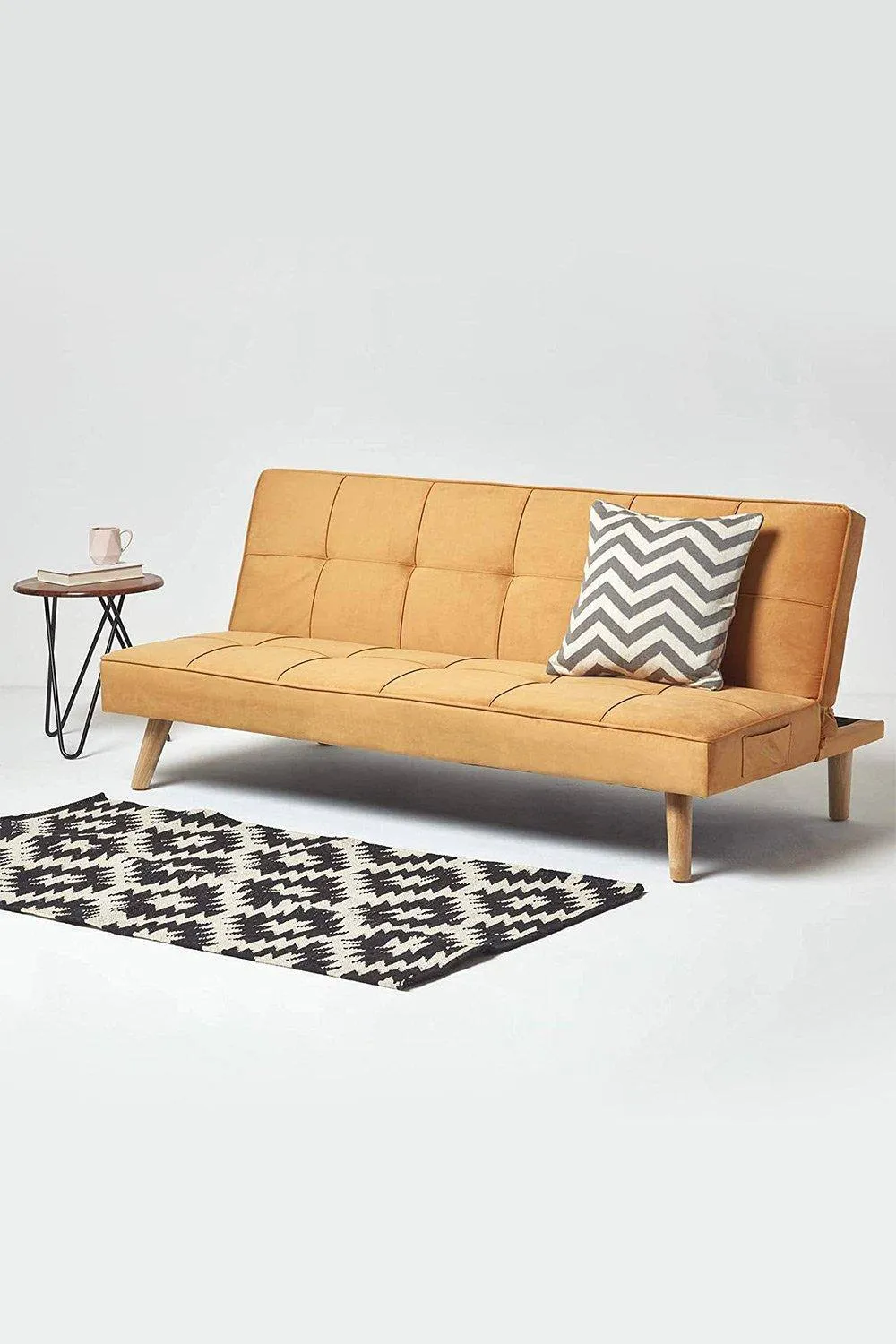 Homescapes Bower Velvet Sofa Bed in Mustard 2