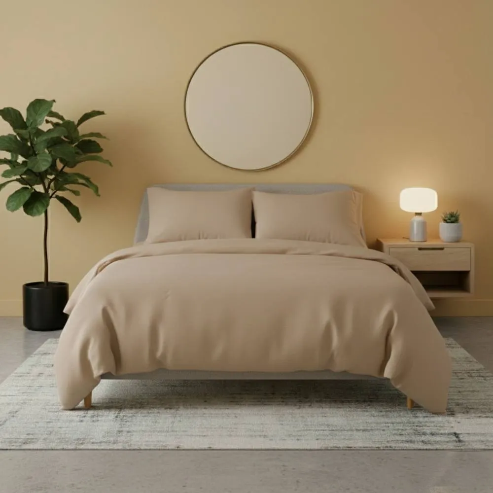 Snug City Flannelette Cotton Duvet Cover Set Soft Brushed Warm Bedding Set in Beige