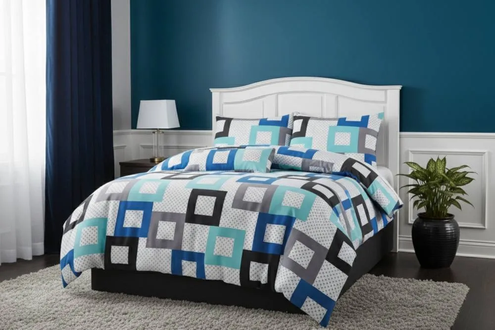 Snug City Modern Blue & Grey Geometric Modern Duvet Cover & Pillowcase Set
