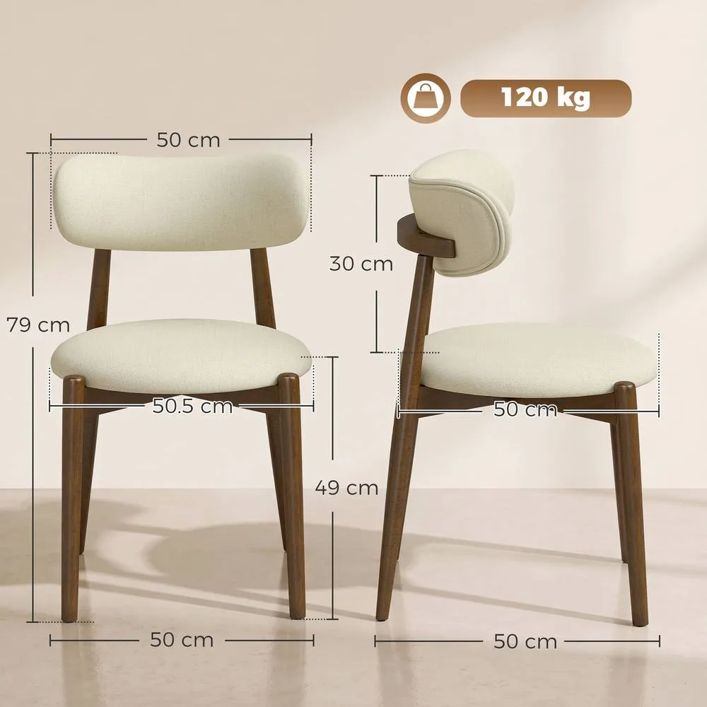 HOMCOM Dining Chairs Chenille Curved Backrest Set of 2 in Beige 3