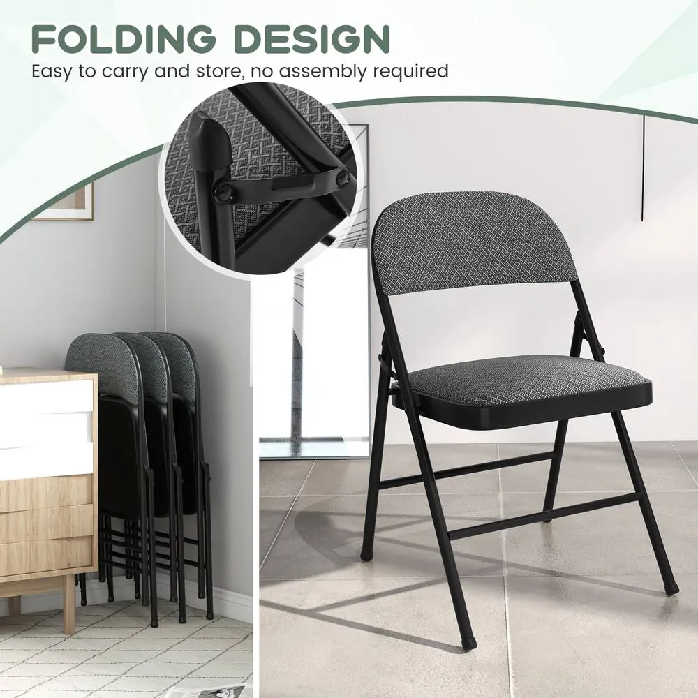 Costway Set of 6 Folding Fabric Padded Chairs w/Sponge Seat & Backrest-Grey in Grey 3