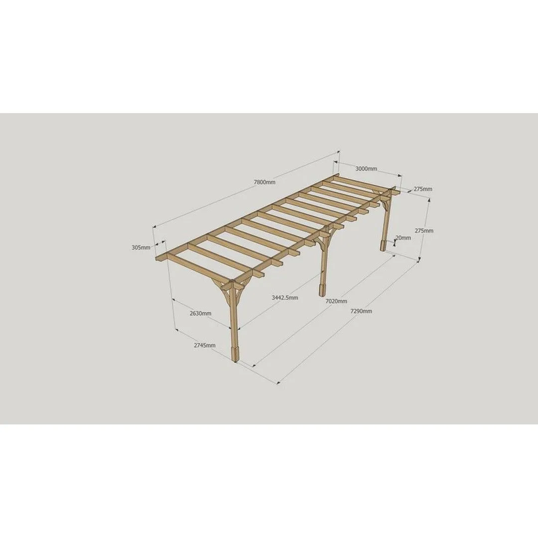 Rutland County Garden Furniture Ltd Wall Mounted Premium Pergola 3 Posts, L300 x W780 x H270 cm, Brown in Green 4