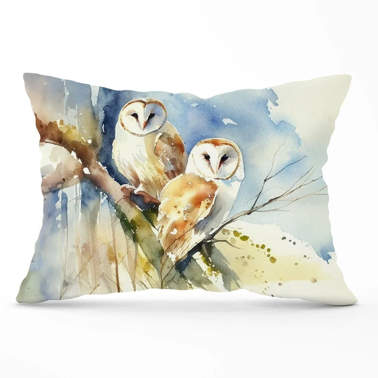 Warren Reed - Designer Barn Owls Watercolour Cushions in Brown