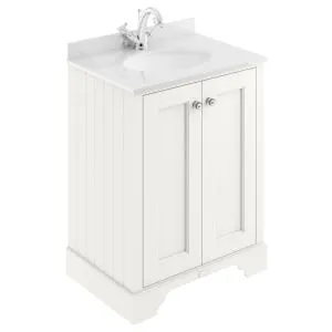 Bayswater Victrion Pointing White Traditional Freestanding Vanity Unit & White Marble Top Basin - 600mm
