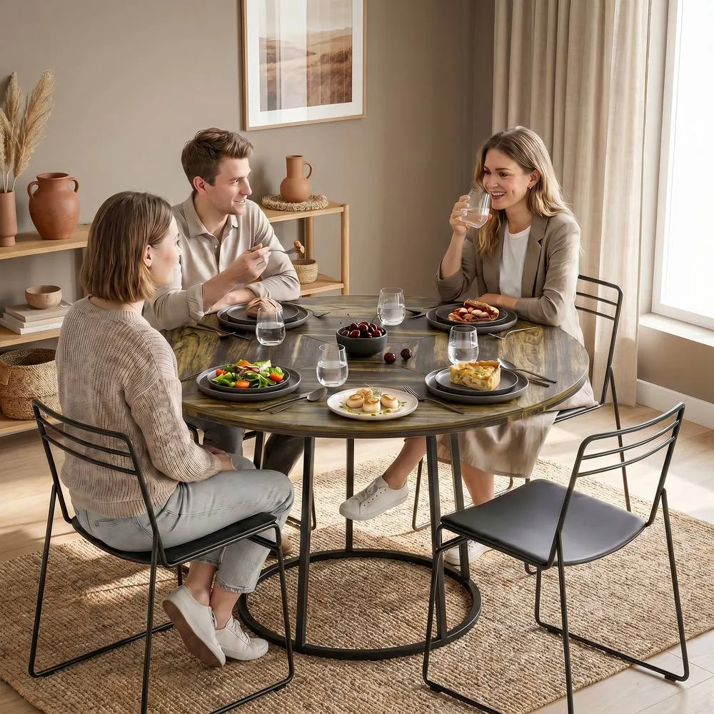 HOMCOM Round Dining Table for 4-6 Space Saving 120 cm Rustic Brown
