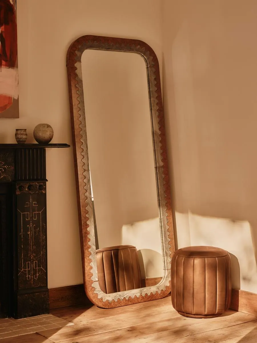 Fiore Floor Mirror, Brazilian Quartzite & Ash Burl